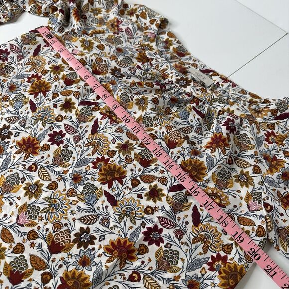 Loft Outlet Floral Blouse Sz S Elastic Cuff Fall Peasant Prairie Cottagecore - Picture 10 of 13